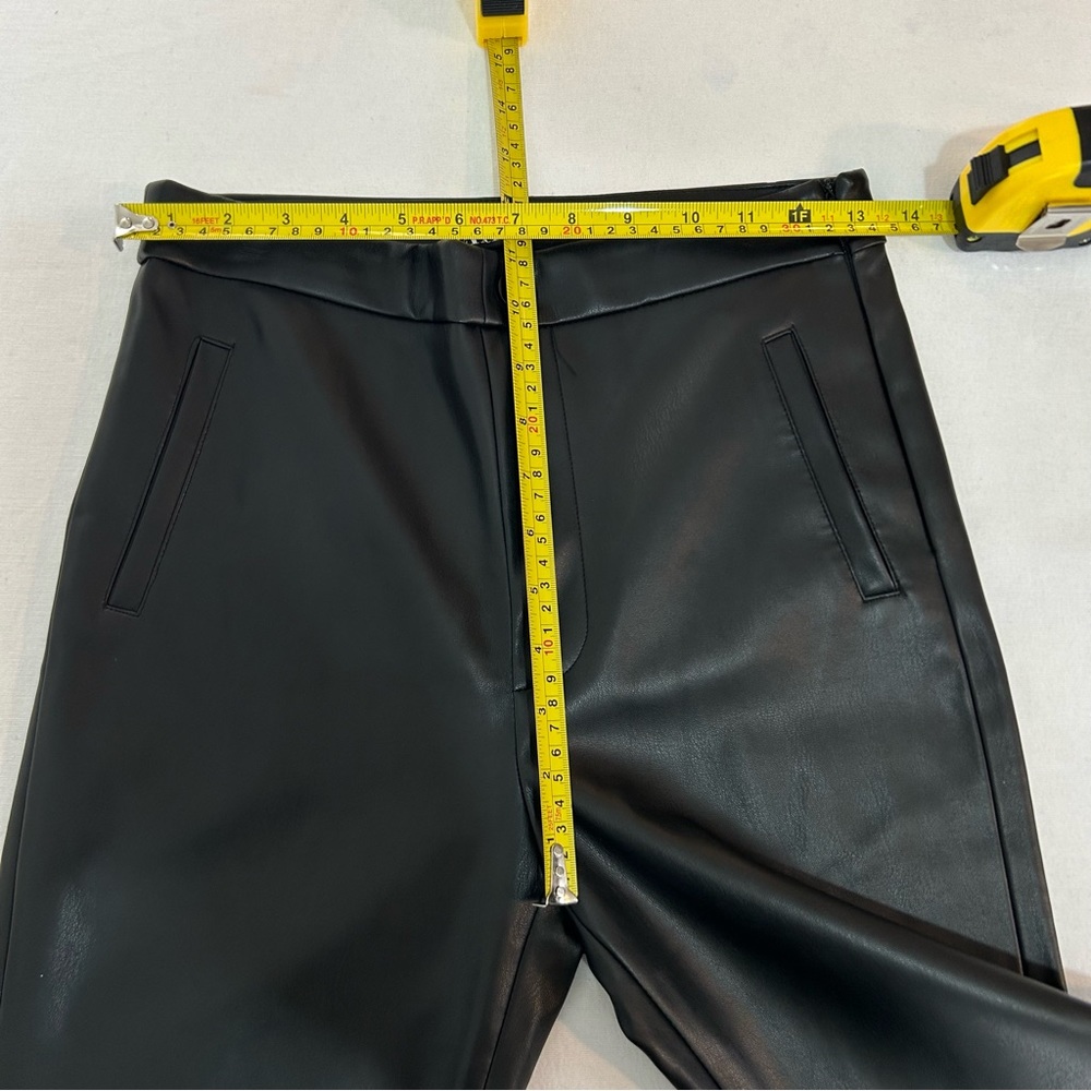 Zara Women’s‎ Black Faux Leather High Waist  Raw Hem Pants Size Small EUC - Picture 5 of 9